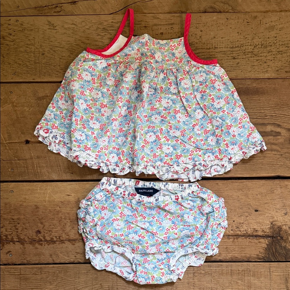 Ralph Lauren White Floral Tank & Bloomer Set Girls 18 Months